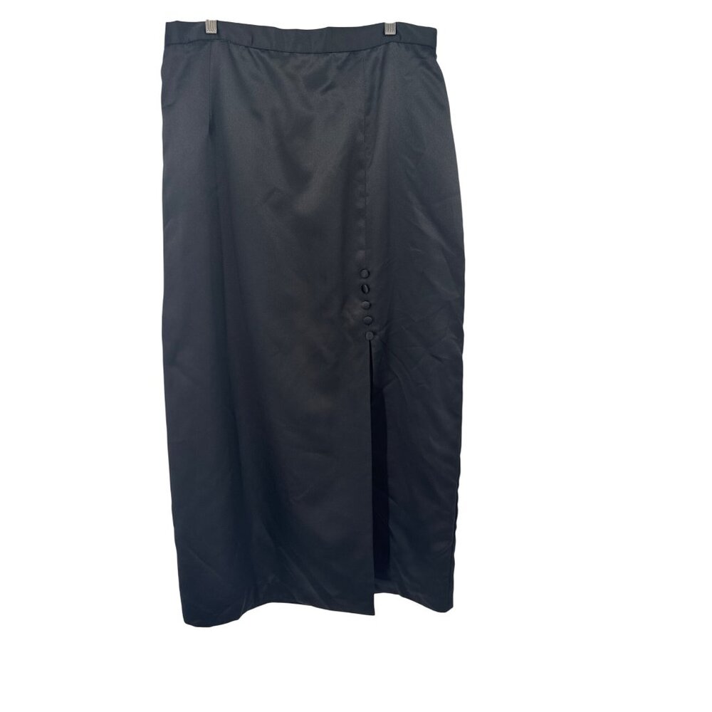Alex Evenings Womens Black Satin Midi Skirt Size 22W slit Button Detail formal